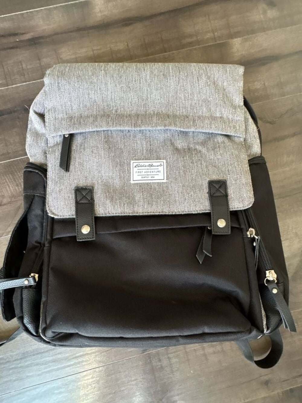 Eddie Bauer Baby Brezza Cascade Sport Backpack Diaper Bag Black Gray
